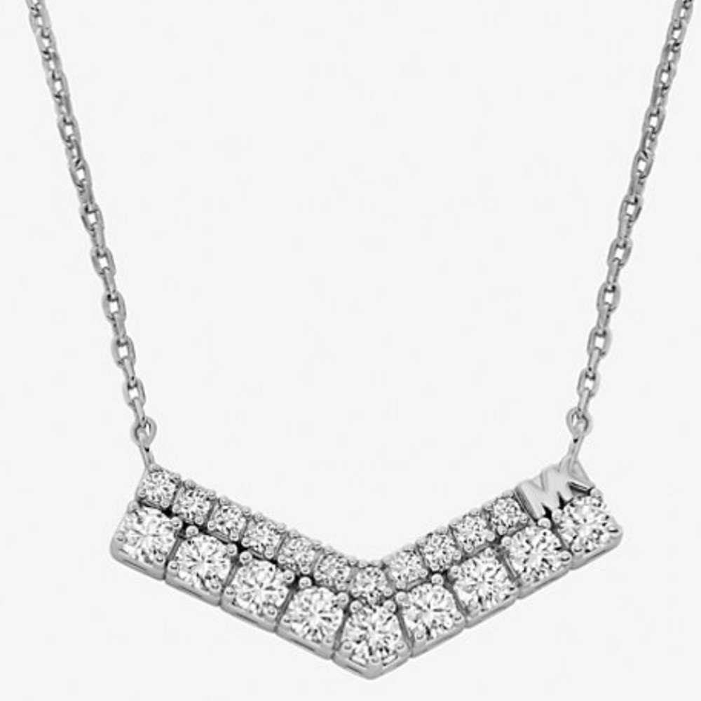 NEW!! Michael Kors Pavé Chevron Silver Necklace